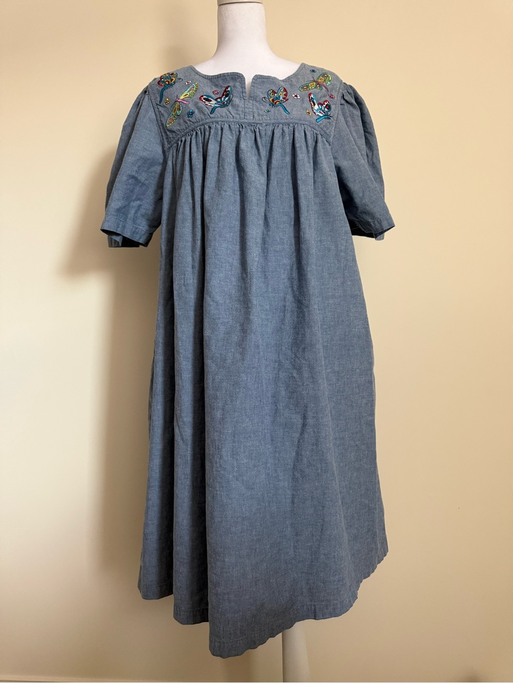 Go softly Patio Blue Embroidered Butterfly Yoke Dress size large